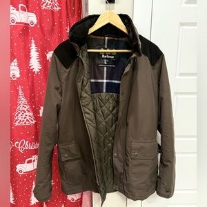 Barbour Mens Olive Green Marple Jacket Sz L Waterproof Quilted Interior Lining